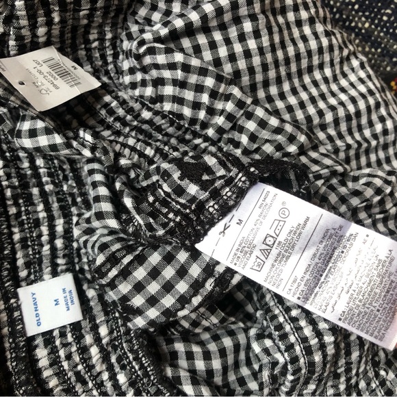 ❤️NWT Old Navy checkered black white ribbon bow boho bohemian embroidered top M - Picture 4 of 4